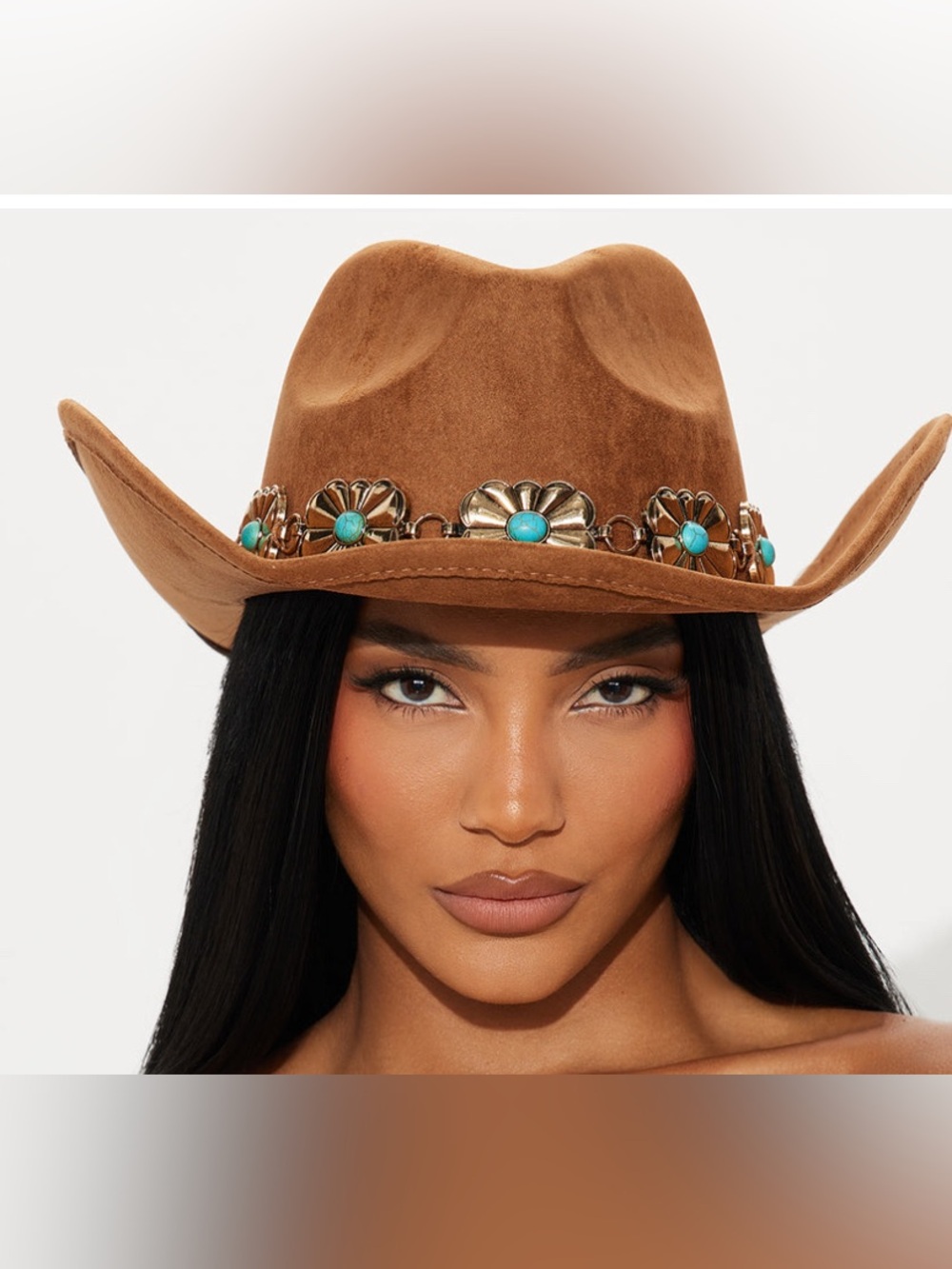 Women's Brown Suede Cowboy Hat with Turquoise Concho Band